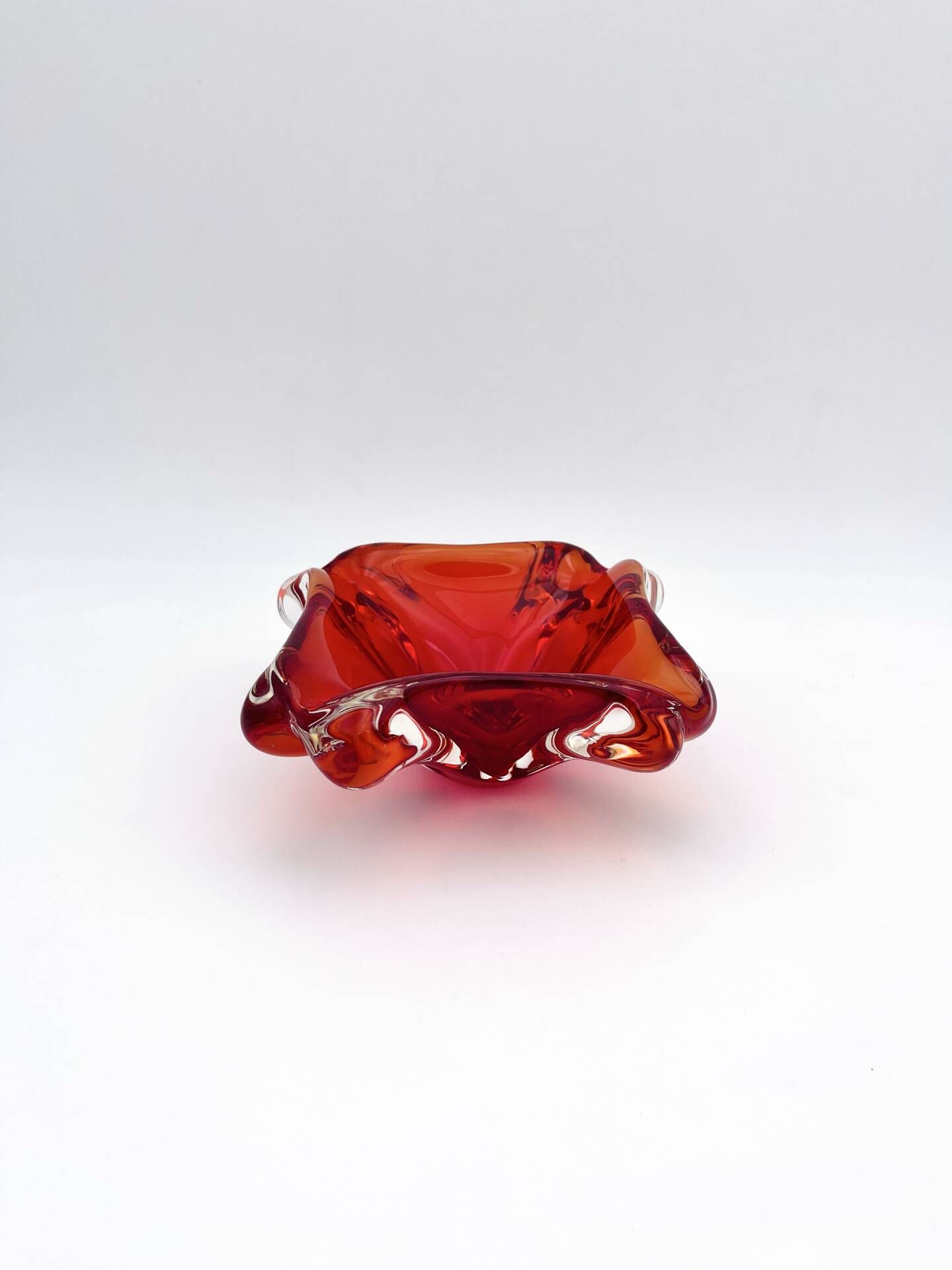 Flavio Poli Seguso Sommerso Red Amber Vintage 60s Art Glass Ashtray