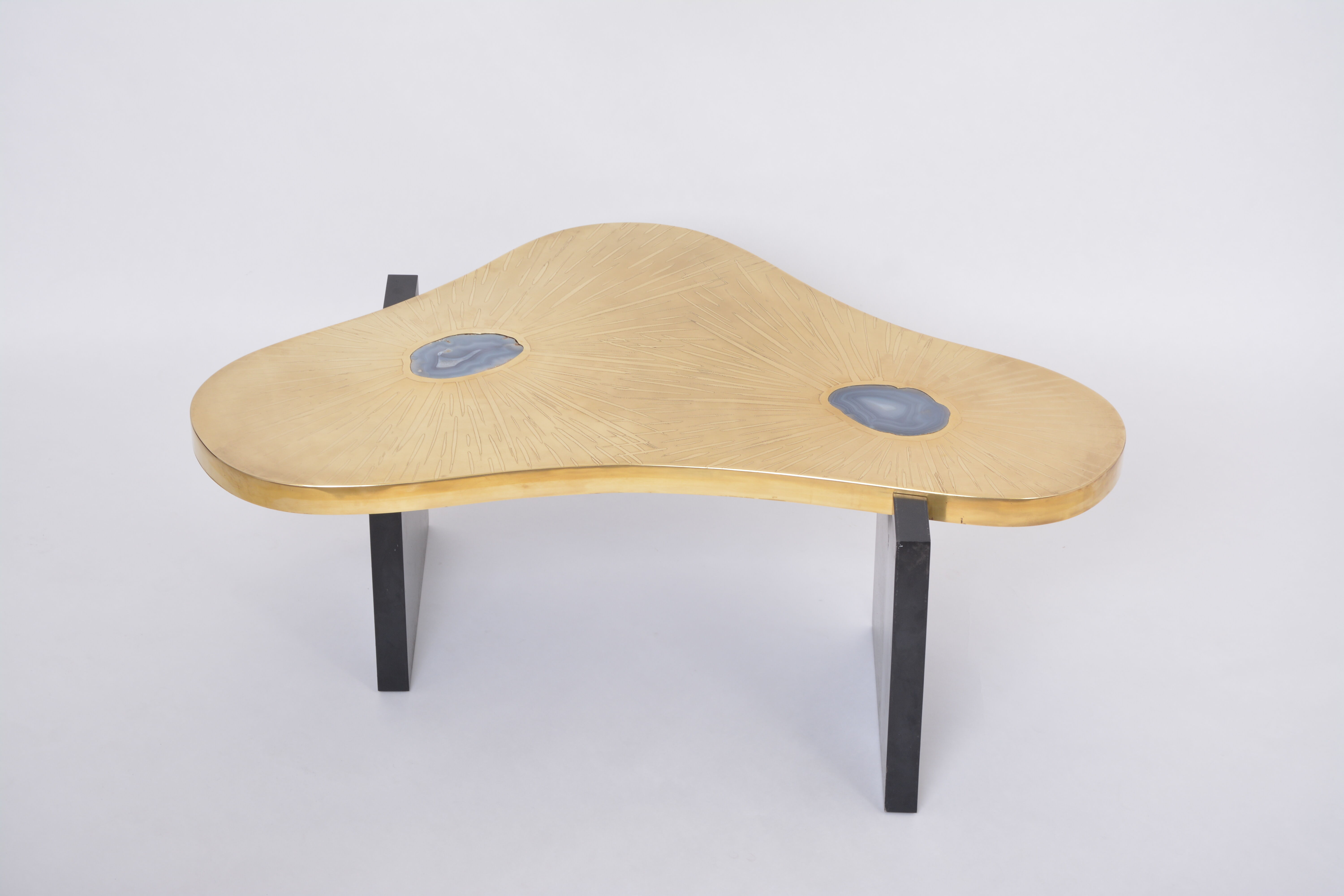 Etched Brass coffee table with Agathe Stones in the style of Lova Creation