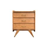 Vintage chest of drawers with compass feet, raw oak, 1960