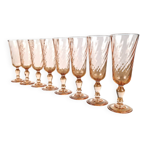 8 flutes à champagne Rosaline vintage h16,3 cm