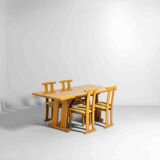 Geometrical dining table in oak, Italy 1980s