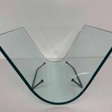 Italian Curved Glass and Metal Magazine Holder, FIAM, 1980s