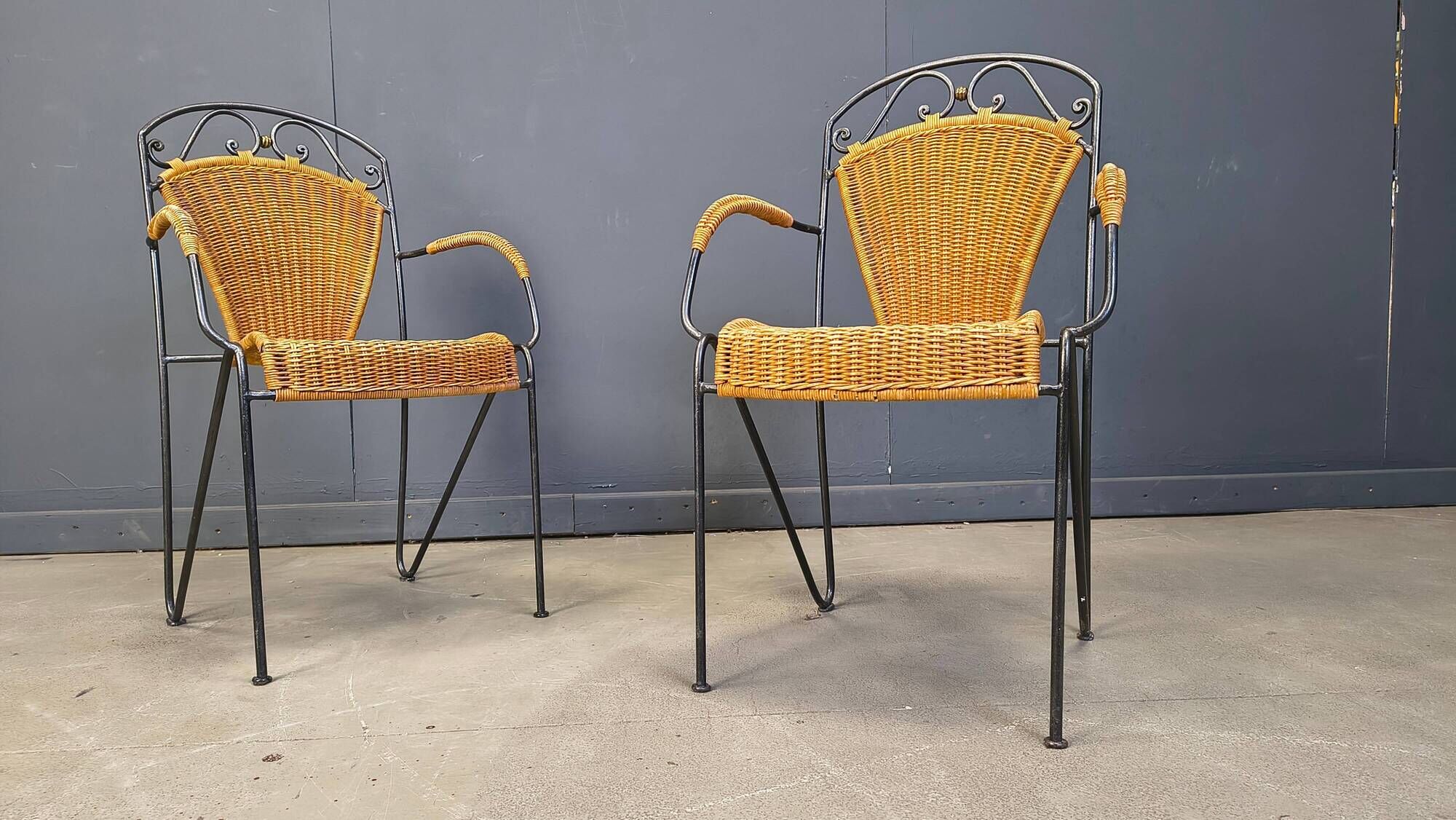 Wicker chairs attributed to Frederick Weinberg, 1960s, set of 6