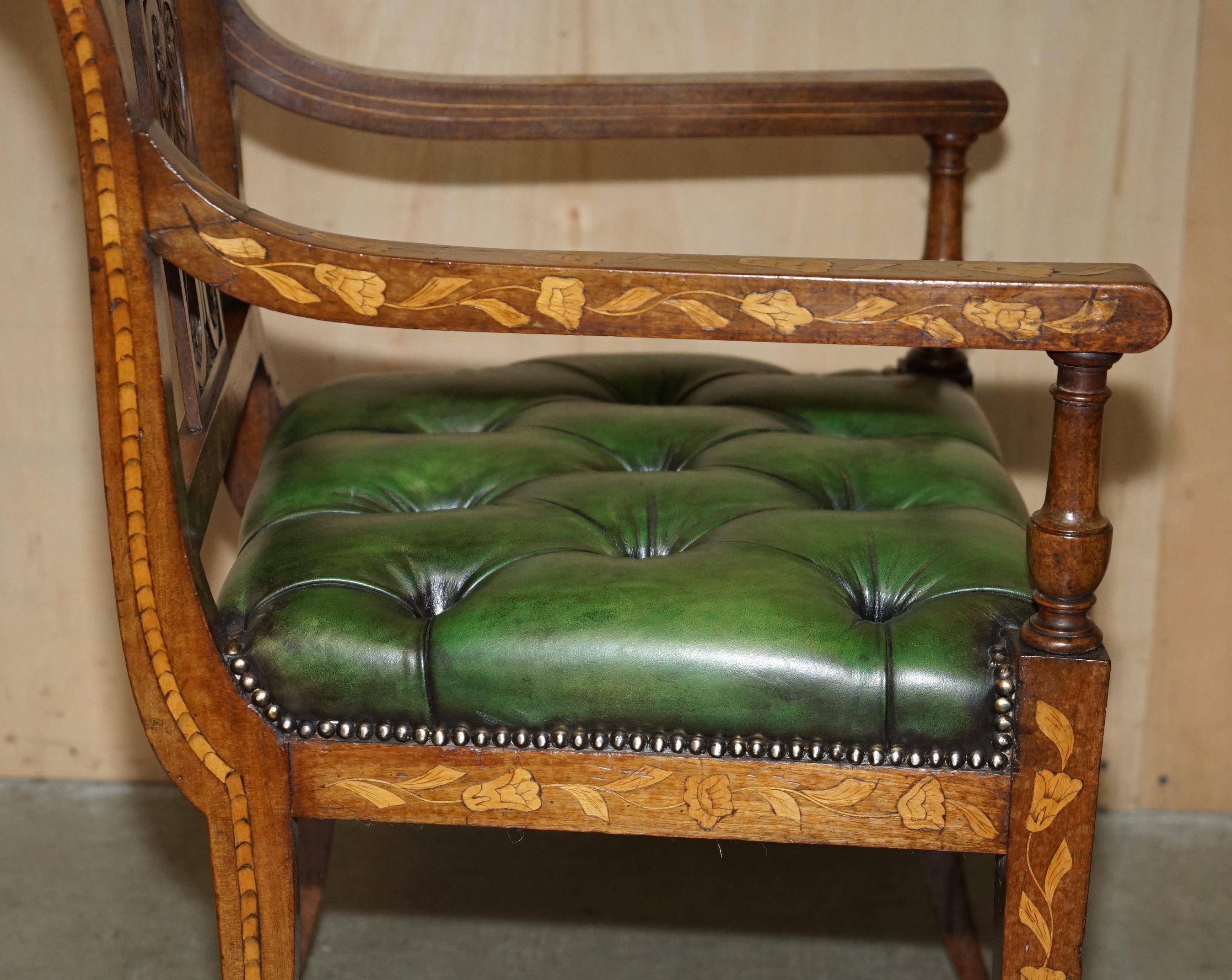 Chesterfield leather office chair with Dutch marquetry