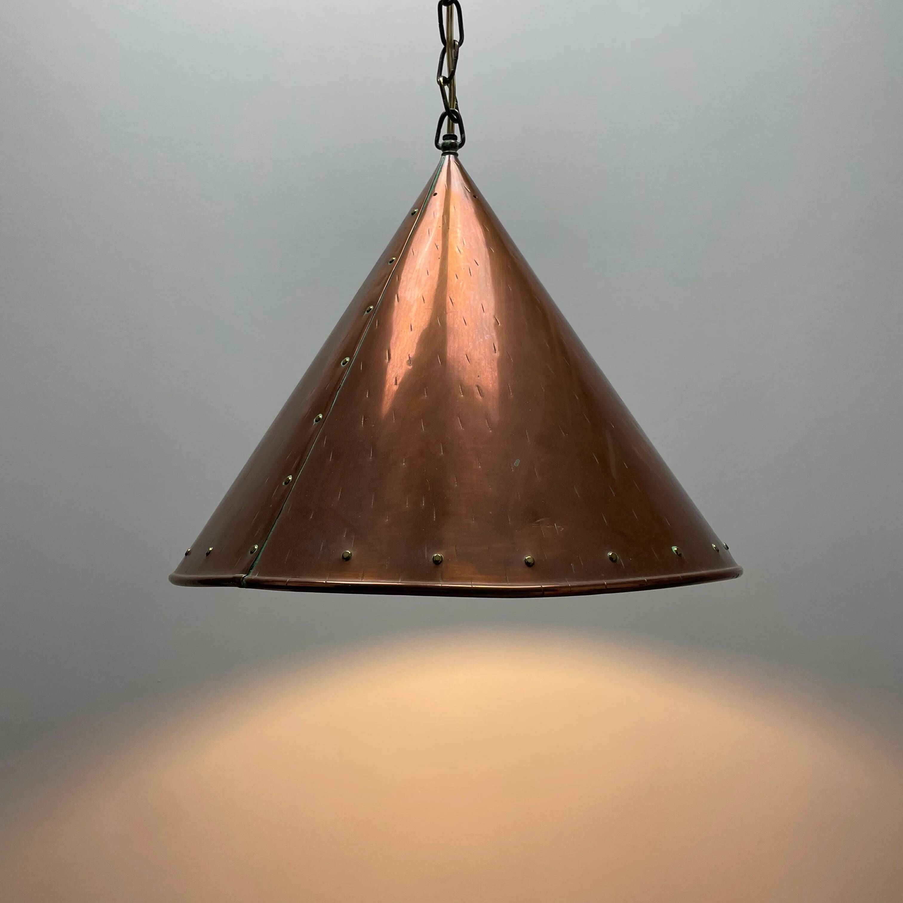 Conical suspended copper pendant by E.S Horn Aalestrup, Denmark 1950