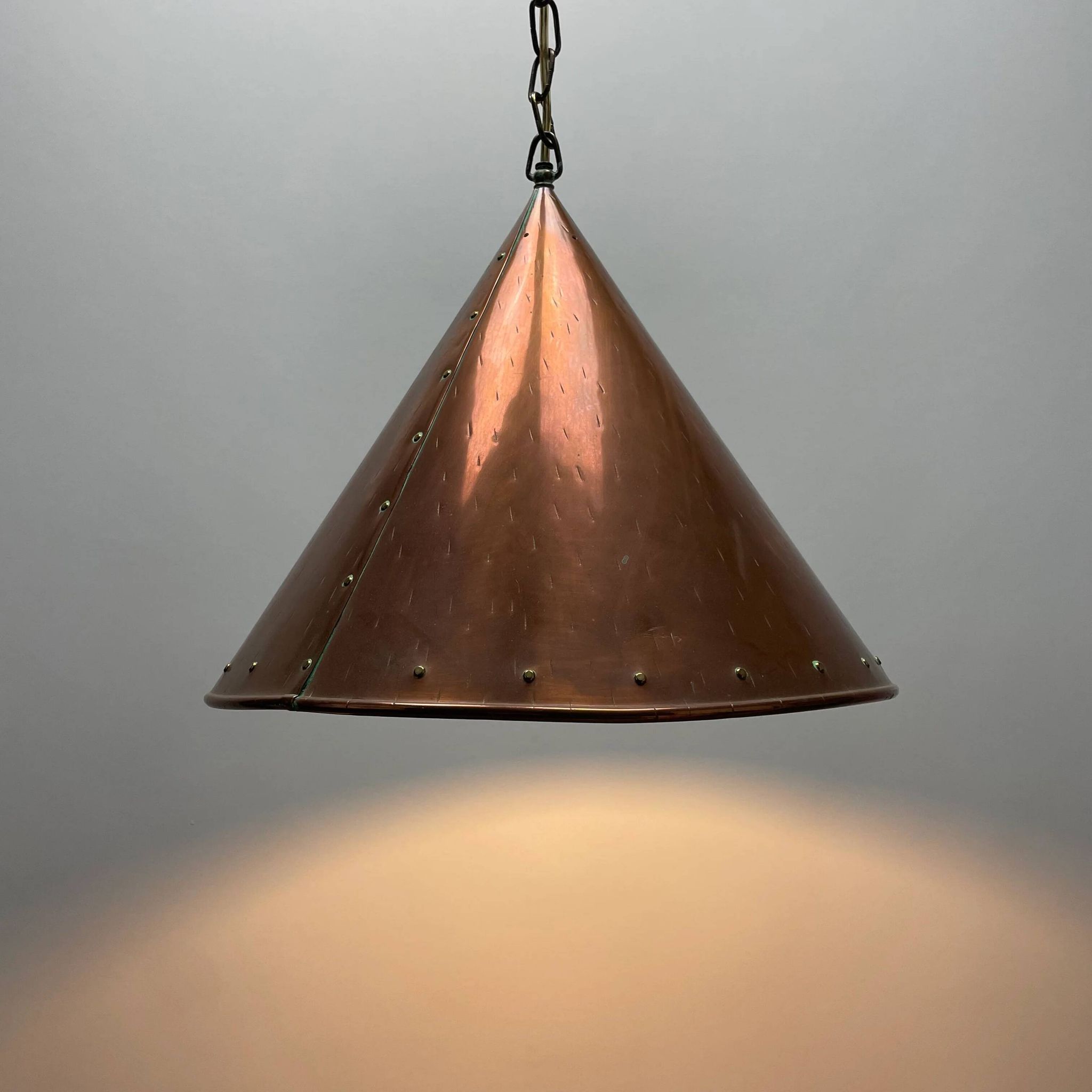 Conical suspended copper pendant by E.S Horn Aalestrup, Denmark 1950