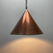 Conical suspended copper pendant by E.S Horn Aalestrup, Denmark 1950