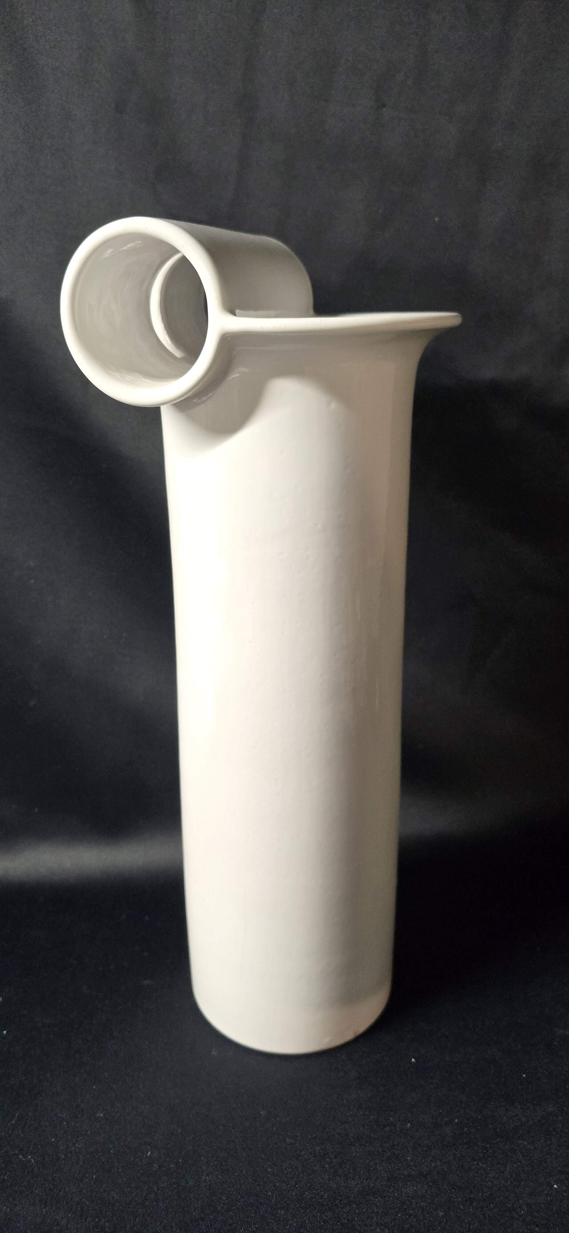 Enzo Bioli (1832) white ceramic vase for Il Picchio, Italy 1950s