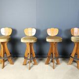 Set of 4 vintage brutalist bar stools, 1960s