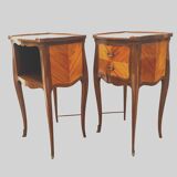 Suite of two Louis XV style bedside tables in mahogany and rosewood 20th century