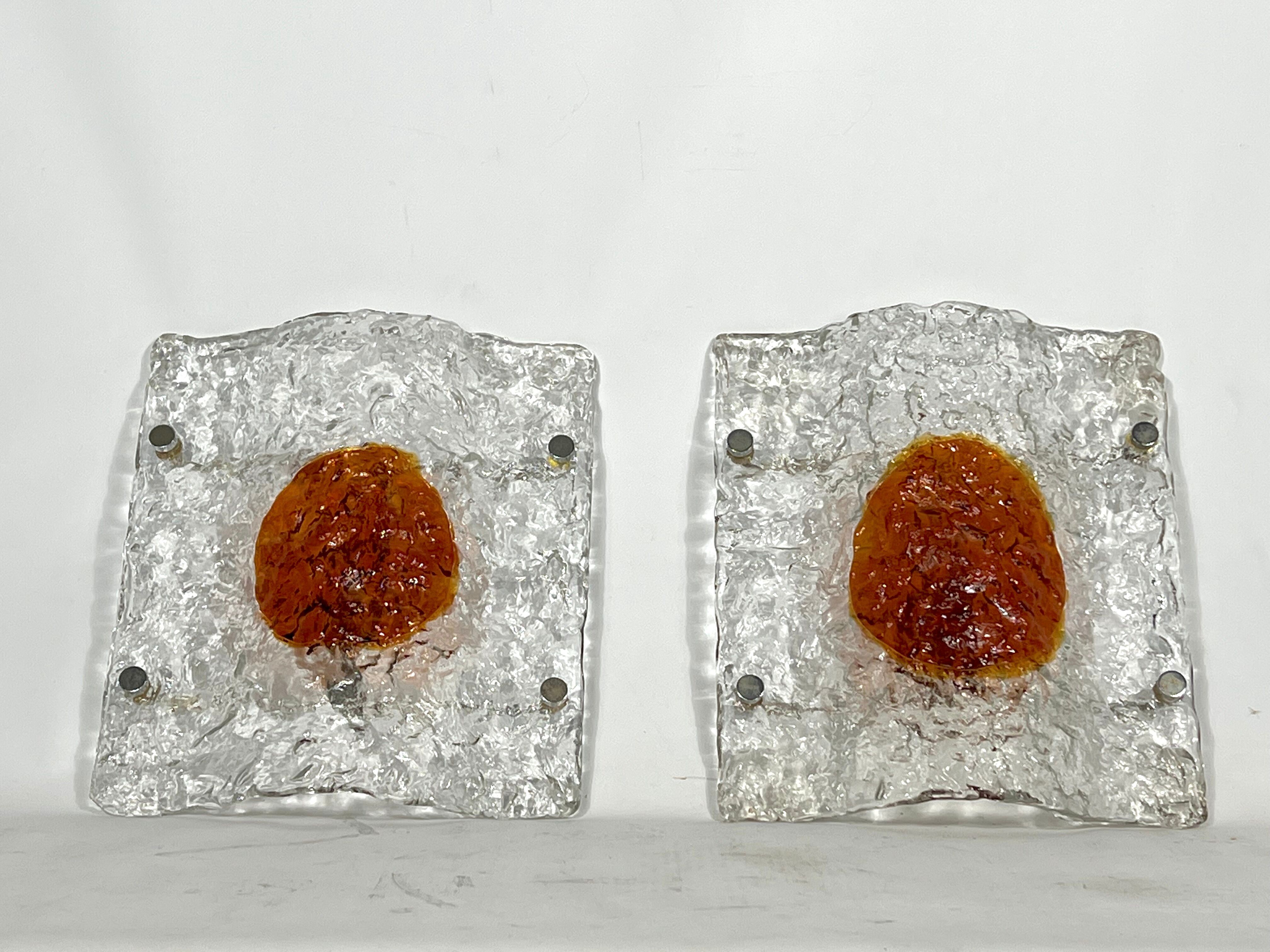 Mazzega, Mid-Century Modern Large Murano glass sconces. Set of two