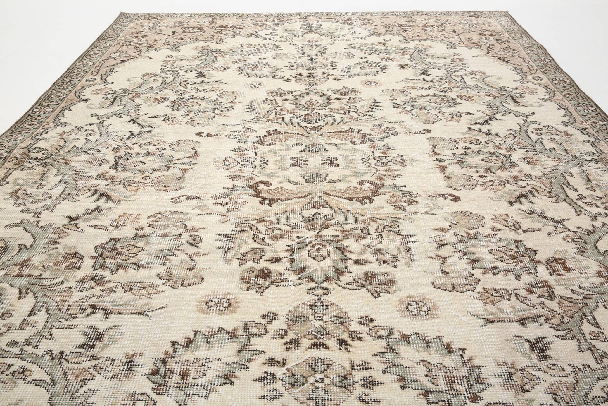 7x10 Vintage Faded Beige & Grey Anatolian Flatweave Vintage Area Rug