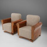 A set of 2 beautiful made Art Deco armchairs with grey upholstery, France, 1930
