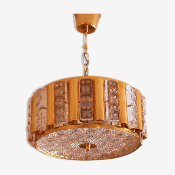 Carl Fagerlund pendant lamp in brass and Orrefors glass by Lyfa, 1960s