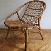 1960's Set of Four Rattan Armchairs and Side Table by Jaroslav Prochazka for ULUV