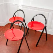 Vintage Clio chairs by Giorgio Cattelan for Cidue, black metal and wood.