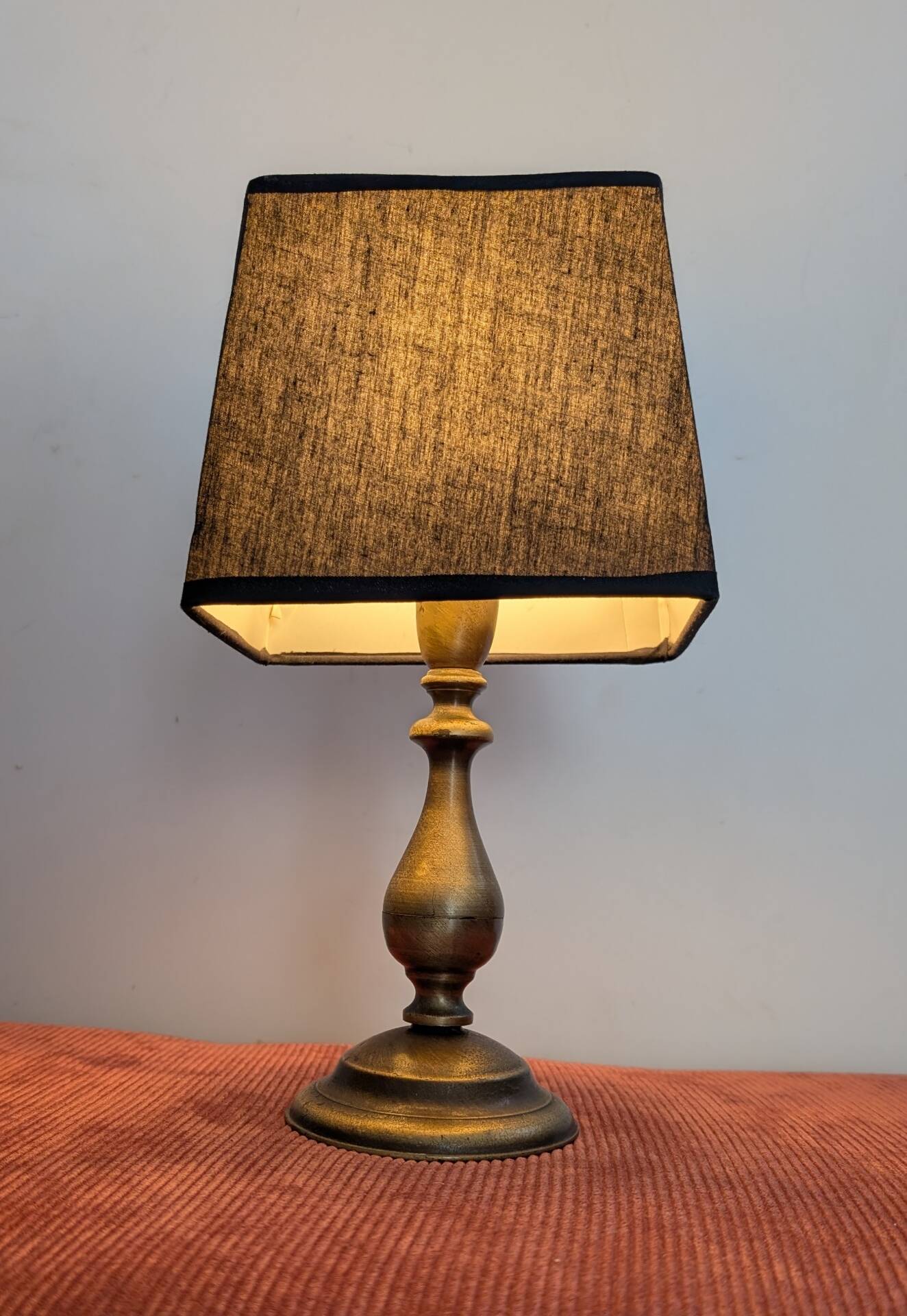 Vintage brass lamp. Black lampshade.