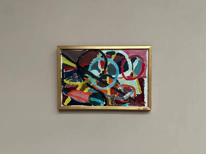 Original Swedish Oil on Canvas – “Abstract Composition” – Signed – Dated 1960 – Vintage & Framed – 44.5 × 31 cm (17.5" × 12.2")