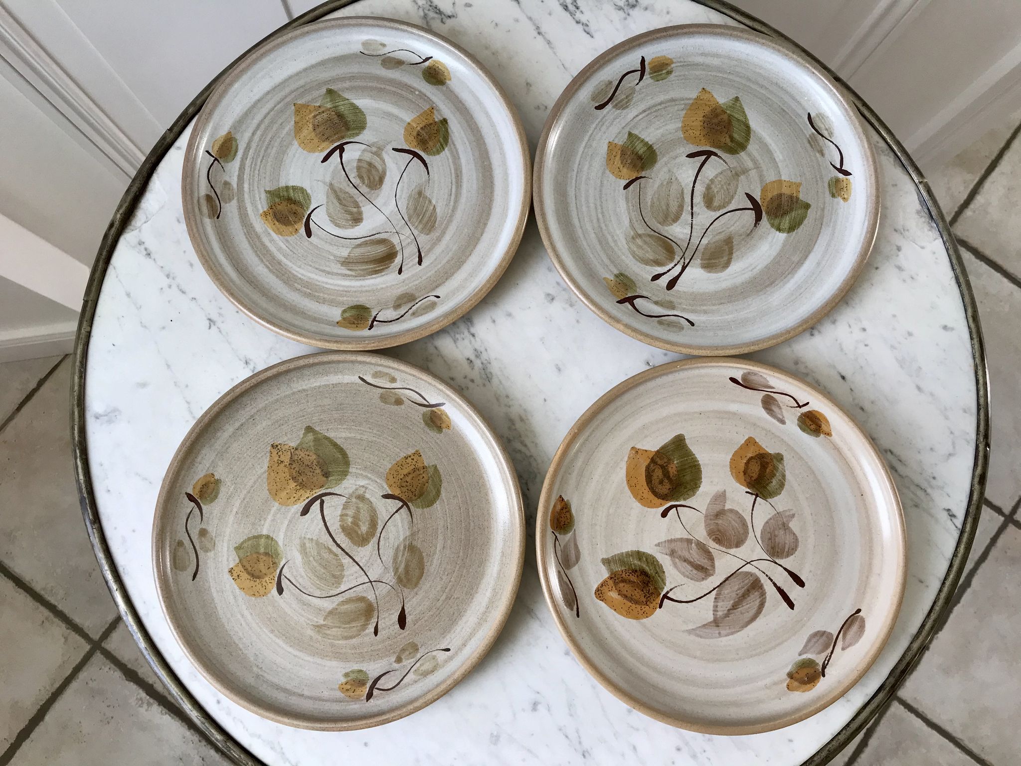 set of 4 sandstone dessert plates Niderviller Doria Ste Radegonde hand painted white years