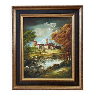 Authentic signed painting - depicting a lake and a mountain