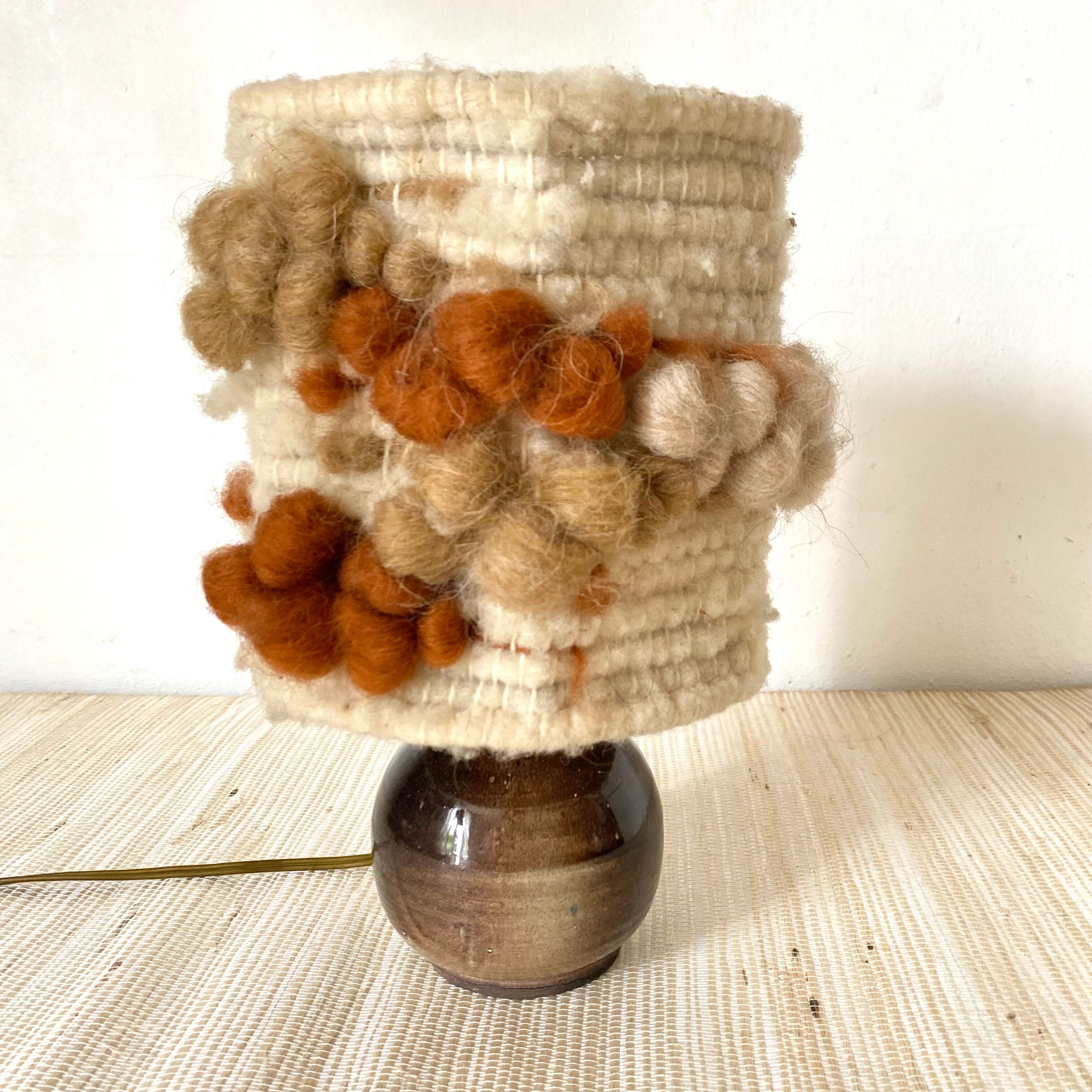 Vintage ceramic and wool lamp, 70s