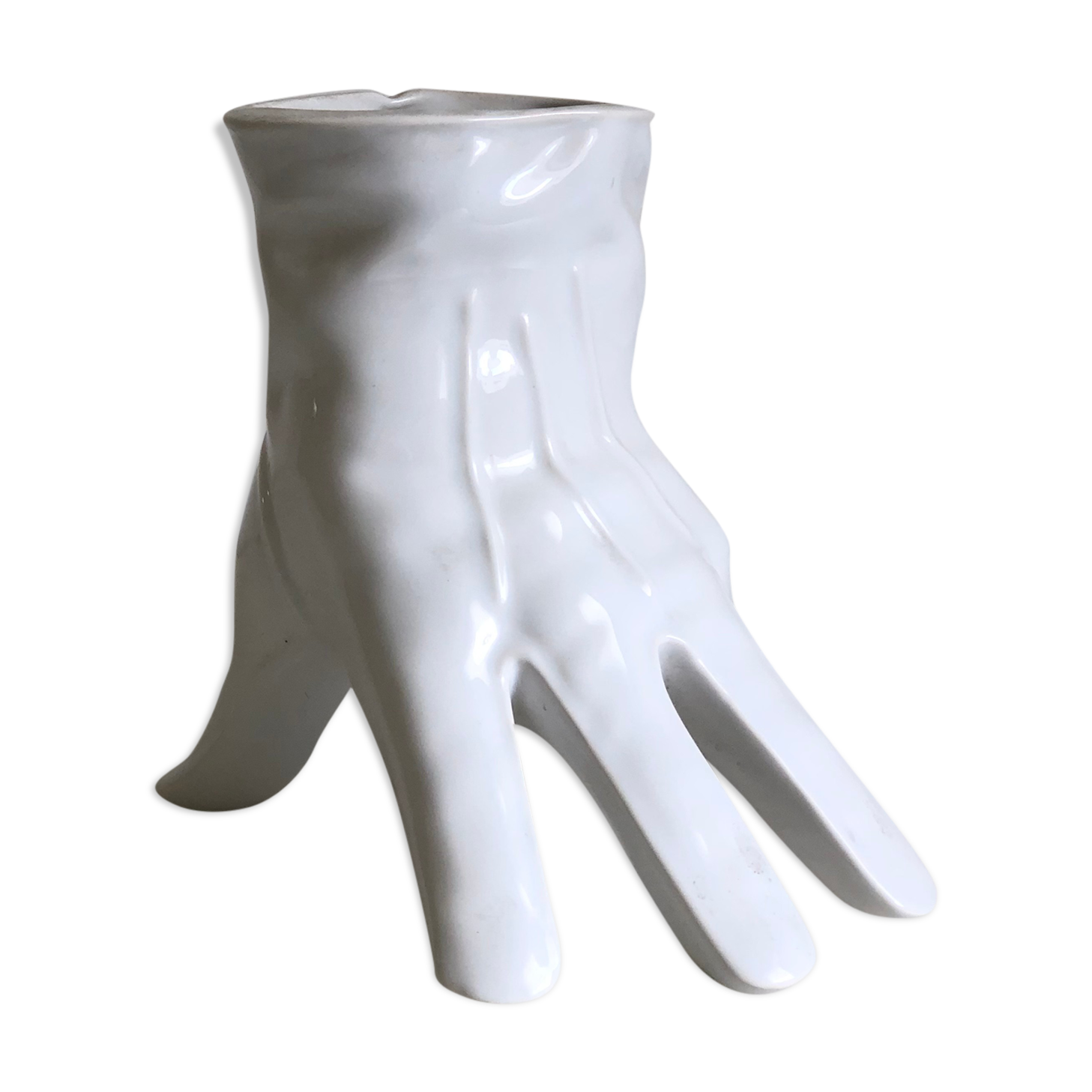 Surreal ceramic vase in the shape of a white glove by Leo Bonassera., 1970