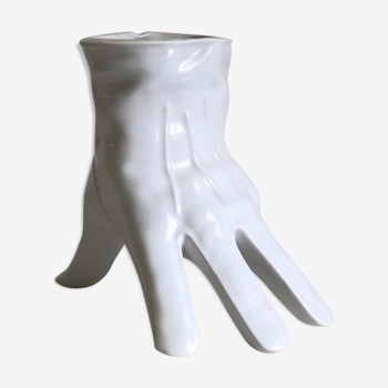 Surreal ceramic vase in the shape of a white glove by Leo Bonassera., 1970