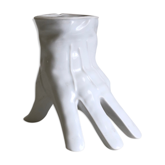 Surreal ceramic vase in the shape of a white glove by Leo Bonassera., 1970