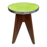 Ancien tabouret pop design 1950 • cuir vert granny