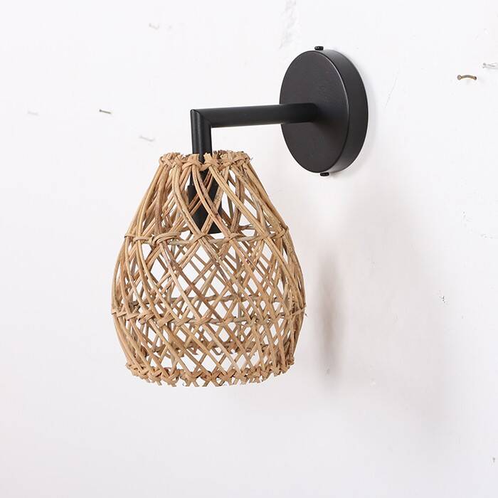 Rattan & Bamboo Classic Sconce Lamp, 15x17Cm