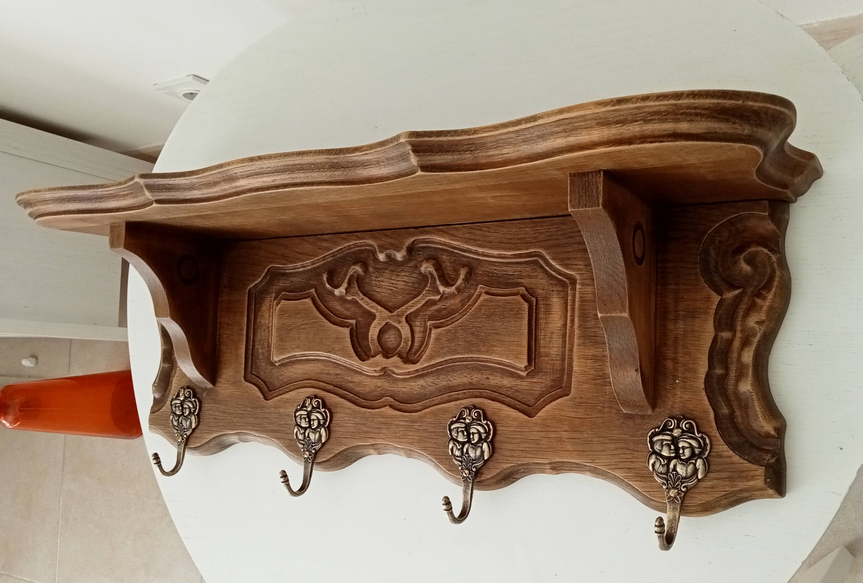 1930s oak wall coat rack