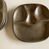 Set of 8 mid century modern stoneware potter's plates to identify