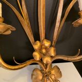 Pair of 1950 design sconces in gold metal sheaf of wheat