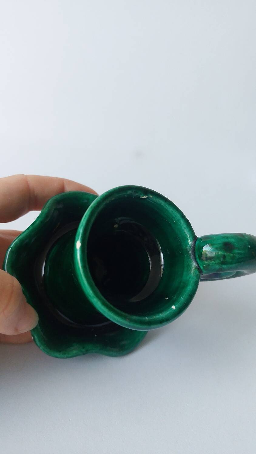 Green ceramic candlestick holder