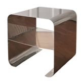 Chevet, table d'appoint inox et plexiglass, 1970