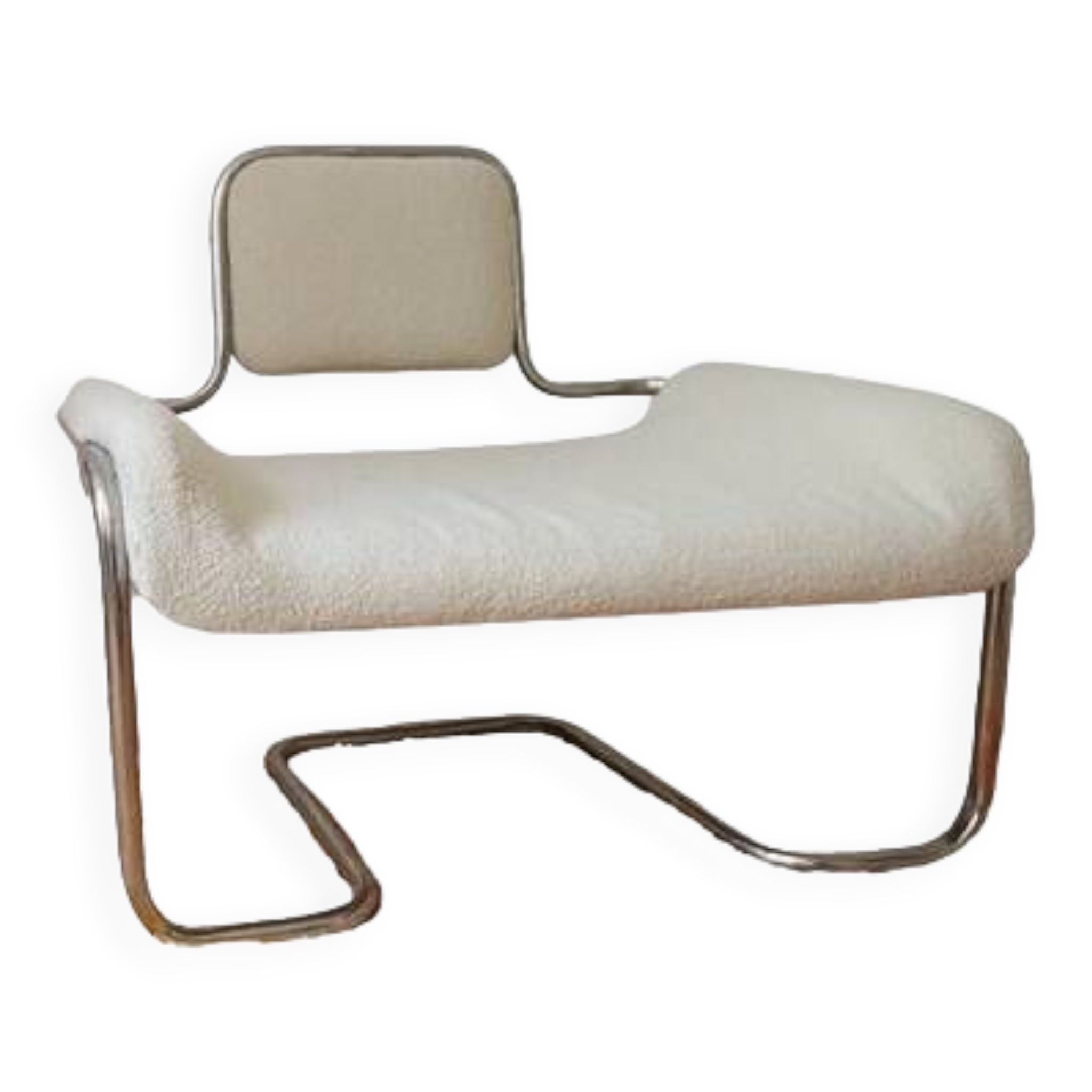 Armchair in ecru wool and stainless steel