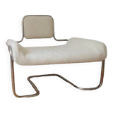 Armchair in ecru wool and stainless steel