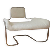Armchair in ecru wool and stainless steel