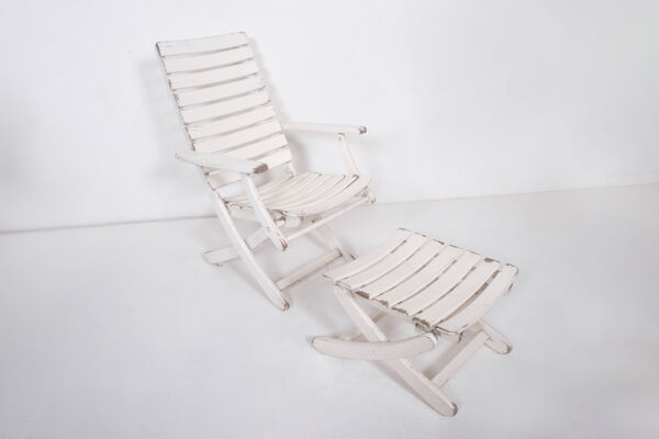 Chaise longue de jardin avec repose-pieds