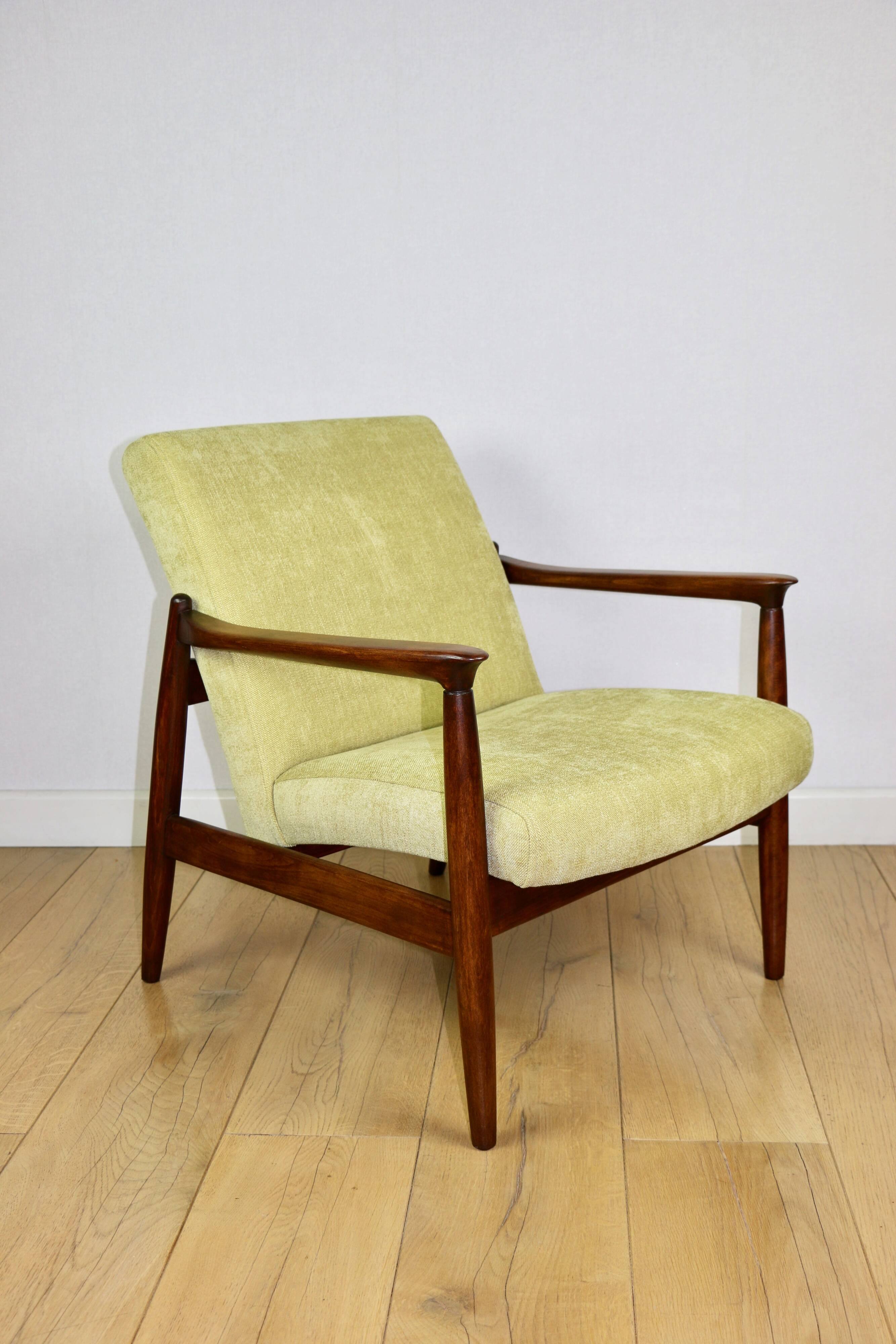 GFM-64 armchair, design by Edmund Homa from the 70s, yellow lemon lime