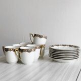 7 Limoges porcelain cups and saucers with gold decoration and floral motif.