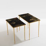 Tables d’appoint feuillage bronze doré laque de Chine Maison Baguès 1950