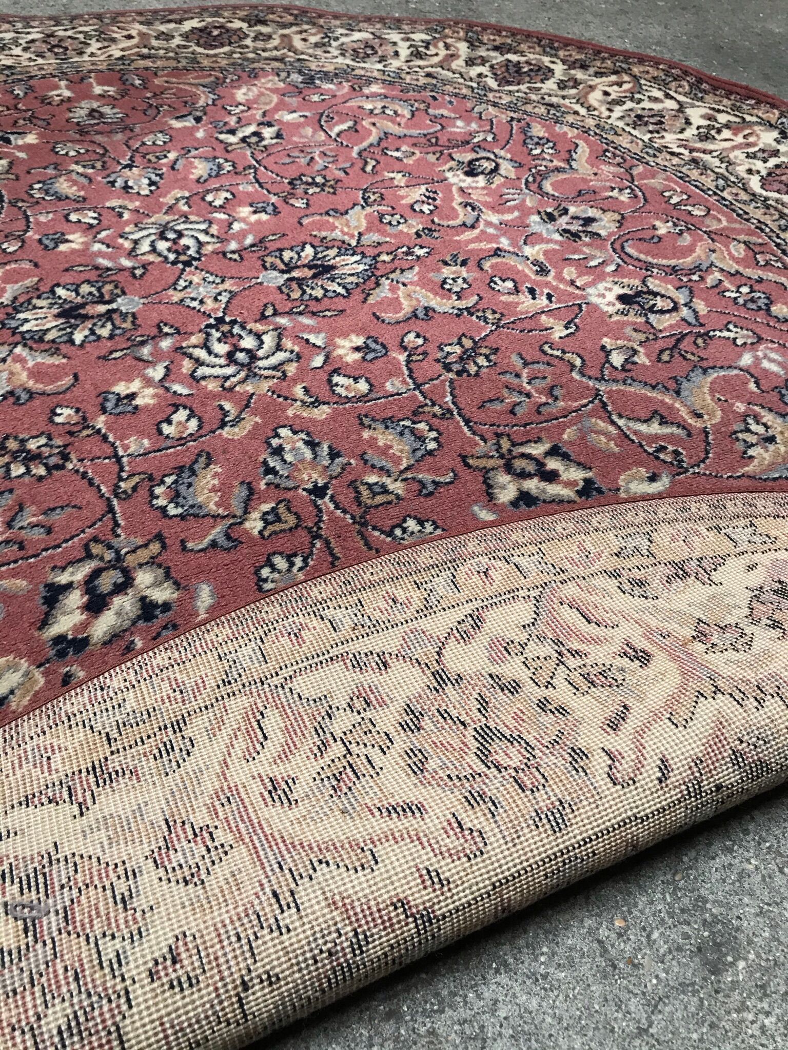 Old pink/cream vintage virgin wool round carpet - 160 cm diameter - Louis de Poortere