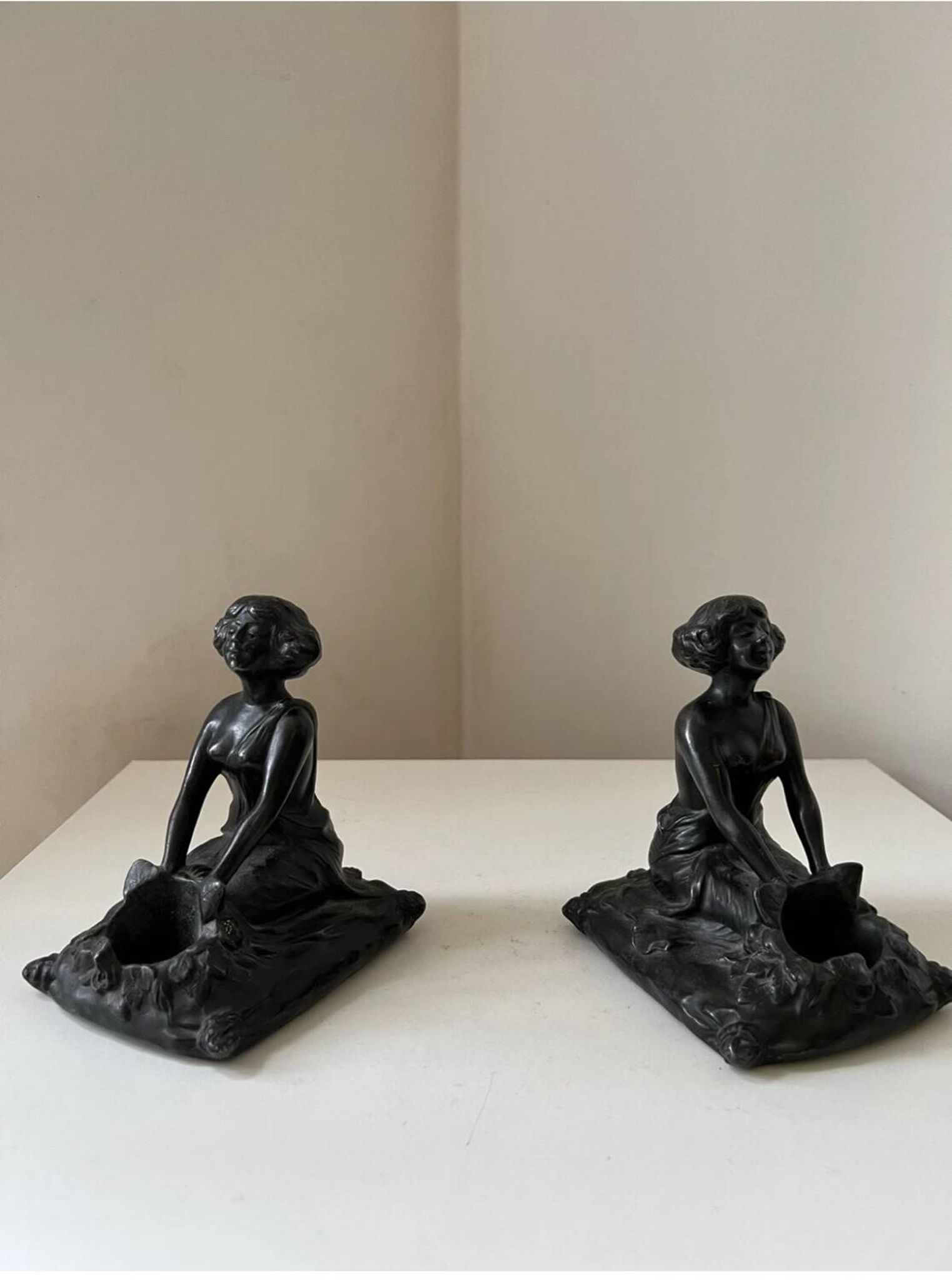 Art Nouveau spelter bookends, depicting an oriental woman, circa 1900