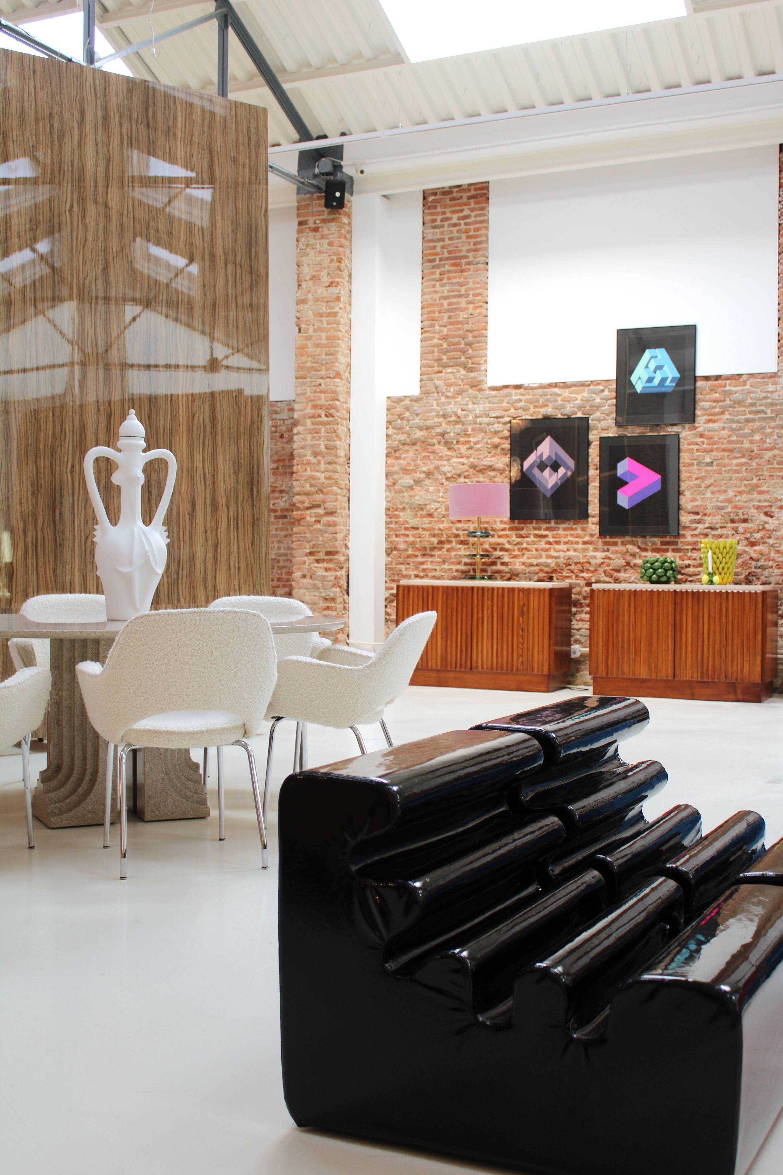 Italian Sideboard Made of Solid Wood and Travertine, Contemporary Cabinet