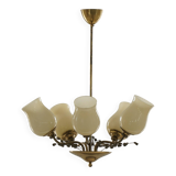 Brass and glass chandelier, Lisa Johansson-Pape for Stockmann, Finland, 1940s.