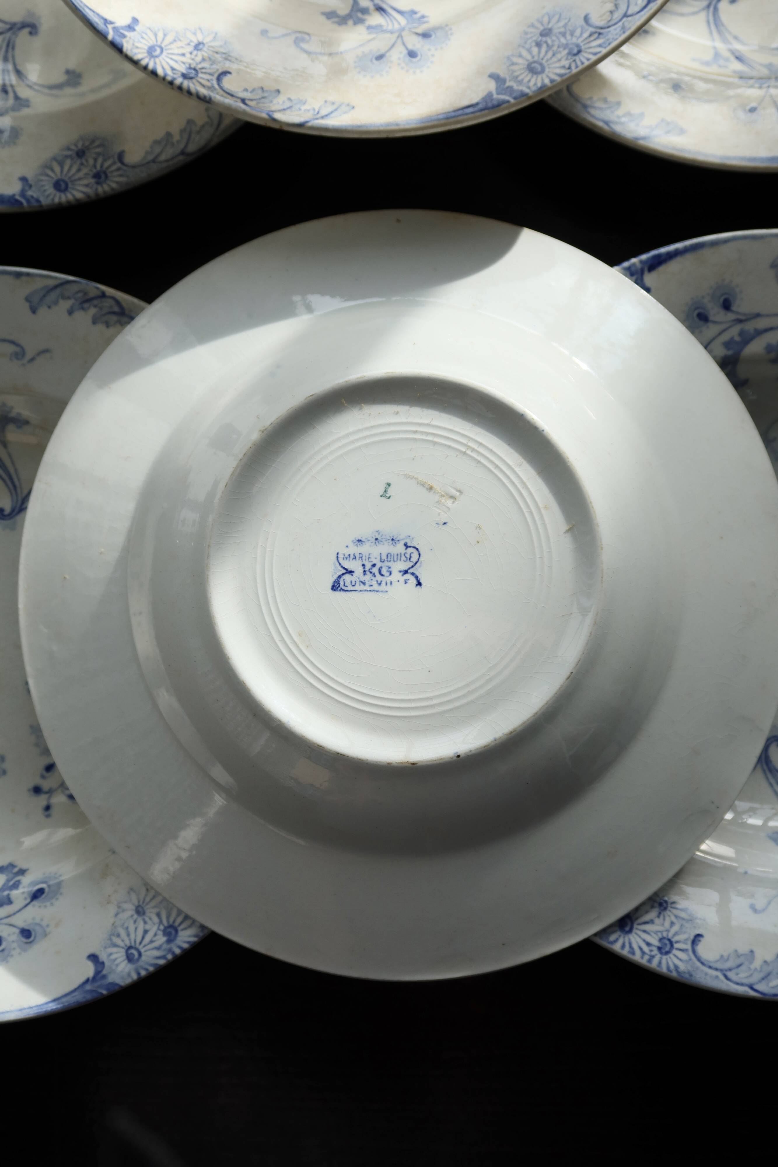 6 vintage Lunéville ironstone soup plates - Marie-Louise pattern