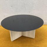 Travertine and glass coffee table