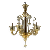 Lustre vénitien en verre de Murano doré 5 bras de lumière vers 1930