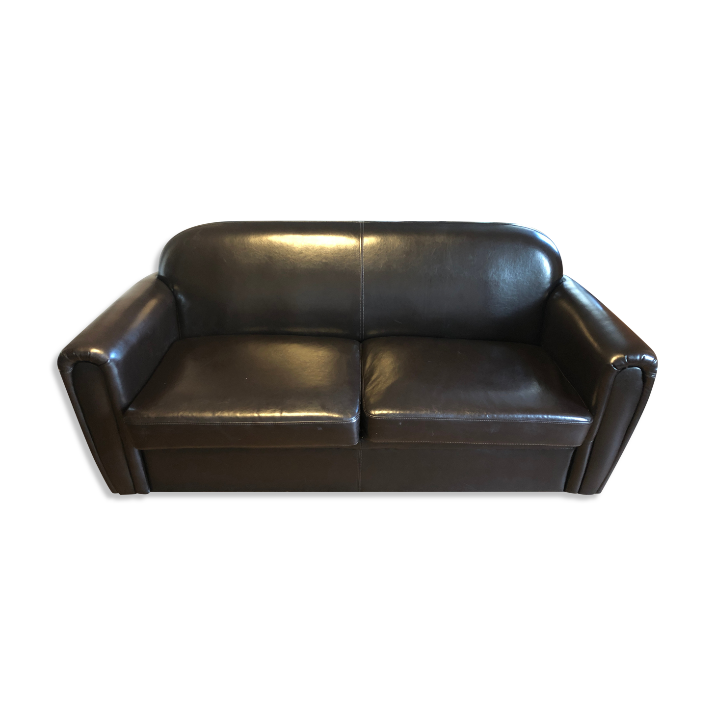 Sofa bed leather 3 places brown